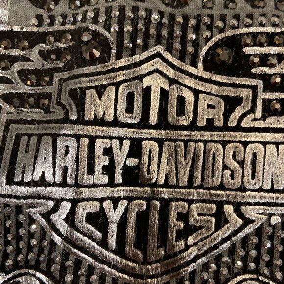 Harley Davidson Womens Long Sleeve Shirt Gray Silver BLING Logo SKULLS Pullover - Picture 10 of 10